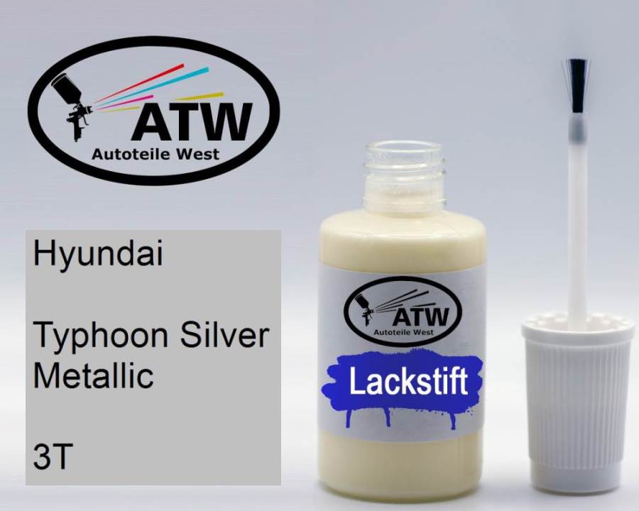 Hyundai, Typhoon Silver Metallic, 3T: 20ml Lackstift, von ATW Autoteile West.